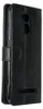 A black leather flip case for a smartphone is shown. Podgląd zdjęcia produktu