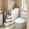 SoBuy Badunterschrank BZR54-K-W im Badezimmer mit geöffneten Schubladen und Holzoptik Anteprima dell’immagine prodotto