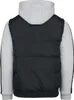 The back view of a black puffer vest with gray sleeves and hood. Anteprima dell’immagine prodotto