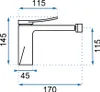 A technical drawing of a faucet with dimensions indicated. Produktbild-Vorschau