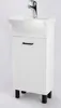 A white bathroom vanity with a sink and faucet against a white background. Podgląd zdjęcia produktu