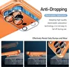 Collage of images showing a phone case with camera protection, highlighting its anti-dropping and electrostatic adsorption features, and demonstrating its resistance to daily bumps and wear. Produktbild-Vorschau