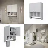 A collage of images showing a white bathroom cabinet from different angles and in different settings. Produktbild-Vorschau