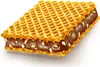 A close-up studio shot of a chocolate-filled wafer cookie. Voir les images du produit