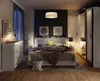 A bedroom scene at night with a bed, dresser, and wardrobe. Produktbild-Vorschau