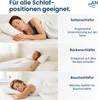 Collage of three images showing people sleeping in different positions, with accompanying German text describing suitability for each sleeping position. Produktbild-Vorschau