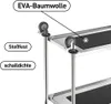 Close-up of a stainless steel serving cart with wheels, highlighting its features. Produktbild-Vorschau