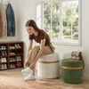 Set da 2 pouf in velluto verde oliva, morbidi pouf con Anteprima dell’immagine prodotto 5