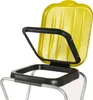 Close-up of a yellow trash can lid and frame. Voir les images du produit