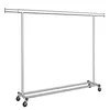 A silver metal garment rack with wheels on a white background. Produktbild-Vorschau
