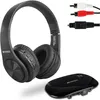 A black wireless headphone set with its transmitter and various cables, presented on a white background. Náhľad obrázku produktu