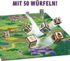 A board game with dice scattered on a game board depicting a landscape with a castle. Produktbild-Vorschau