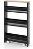 A black and natural wood four-tier rolling storage cart. Podgląd zdjęcia produktu