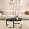 Couchtisch Rund aus Holz,Satztisch 2er Set,Imitation Marble Produktbild-Vorschau 2