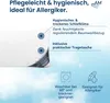 A close-up of a white pillow with text overlays and icons describing its features and benefits. Produktbild-Vorschau