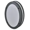 A round, gray outdoor wall lamp with a white diffuser is shown against a white background. Produktbild-Vorschau
