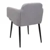 The back view of a gray fabric chair with black legs. Náhled obrázku produktu
