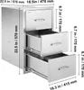 A stainless steel three-drawer cabinet with measurement labels. Produktbild-Vorschau