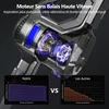Close-up of a vacuum cleaner motor with comparative battery life graphs. Voir les images du produit