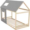 A children's house bed frame with a gray roof and natural wood frame, shown from a three-quarter angle against a white background. Podgląd zdjęcia produktu