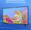 A television screen displaying a colorful abstract image, set against a blue background with binary code patterns. Produktbild-Vorschau