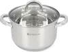 A stainless steel pot with a glass lid, featuring measurement markings inside and the brand logo on the exterior. Náhľad obrázku produktu
