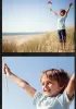 A young boy is happily playing with a pinwheel on a grassy dune overlooking a beach and the ocean. Anteprima dell’immagine prodotto