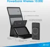 A product image showing a solar power bank with various features highlighted by text labels. Produktbild-Vorschau
