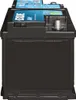 A black car battery with blue and white labels is shown against a white background. Produktbild-Vorschau