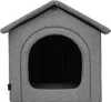 A gray fabric dog house with an arched entrance. Podgląd zdjęcia produktu