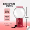 A red gumball machine with dimensions and weight information displayed. Náhled obrázku produktu