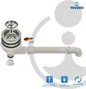 A sink strainer basket and drain pipe assembly, with German flag and text indicating manufacturing origin and product features. Produktbild-Vorschau