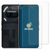 A smartphone and screen protectors are displayed against a white background. Produktbild-Vorschau