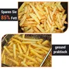 A collage of two images showing french fries. The top image shows a pile of cooked french fries. The bottom image shows french fries being deep-fried in oil. Produktbild-Vorschau