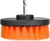 A drill brush attachment with orange bristles and a black base, attached to a silver hex shank. Podgląd zdjęcia produktu