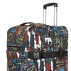 Close-up of a colorful, graffiti-style patterned suitcase with a telescopic handle. Produktbild-Vorschau