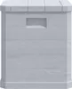 A light gray wooden garden storage box with a slatted lid and a rectangular opening on the front. Náhled obrázku produktu