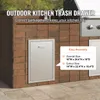 An outdoor kitchen trash drawer is shown built into a brick structure next to a grill. There is text overlay and a callout box. Produktbild-Vorschau