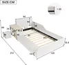 A diagram of a white bed frame with dimensions indicated by numbers and lines. Voir les images du produit