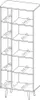 A line drawing of a tall, narrow cabinet with multiple shelves and legs. Produktbild-Vorschau