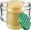 Three glass jars, one filled with a light yellow substance, and a green and white checkered lid are arranged on a white background. Voir les images du produit