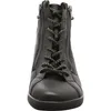 A front view of a black leather high-top sneaker with laces and zippers. Anteprima dell’immagine prodotto