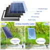 A collage showing a solar panel and its components, and then a comparison of a solar fountain pump working and not working after a few months. Náhled obrázku produktu