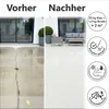 A split image showing a before and after of a patio floor, with icons highlighting product features. Produktbild-Vorschau