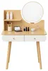 Aga Coiffeuse en bois avec miroir rond, 2 tiroirs blancs et Voir les images du produit 1