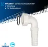 A product image showing a white plastic elbow pipe fitting and a black rubber gasket, with marketing text and logos. Produktbild-Vorschau