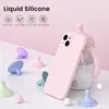 A pink iPhone case is displayed next to a baby bottle and several silicone nipple covers in various pastel colors. Produktbild-Vorschau