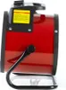 A red electric heater with a black stand, shown from the side against a white background. Náhled obrázku produktu