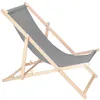 A studio shot of a grey fabric deck chair with a wooden frame. Produktbild-Vorschau