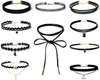 Lot de 10 colliers ras du cou noirs, modèles variés, Voir les images du produit 1